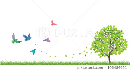 一隻鳥在新綠中起飛 106484631