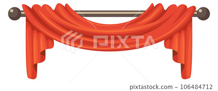 Folded red velvet cornice drapery. Theatre curtain 106484712