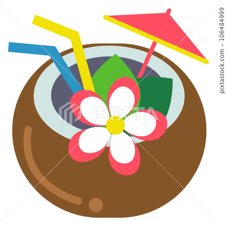Tropical cocktail in coconut. Resort vacation color icon 106484999