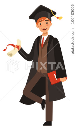 Happy graduate with diploma. Cartoon student character 106485006