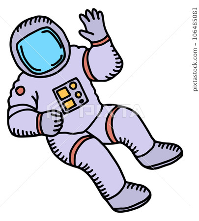 Greeting astronaut doodle. Spaceman waving hand icon Greeting astronaut doodle. Spaceman waving hand icon 106485081