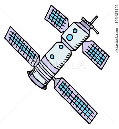 Space station doodle. Orbit spacecraft with solar panels 106485101