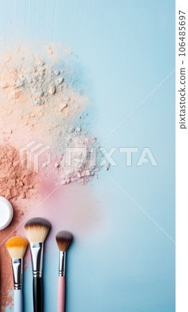 Background with cosmetics for women on a plain background, beauty accessories for the face. copy space. Background with cosmetics for women on a plain background, beauty accessories for the face. copy space. 106485697