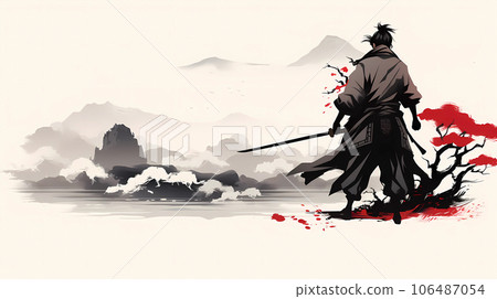 手绘卡通日本武士插画 106487054