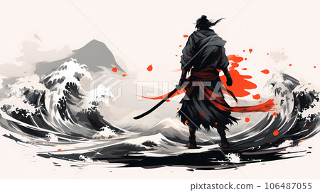 手绘卡通日本武士插画 106487055