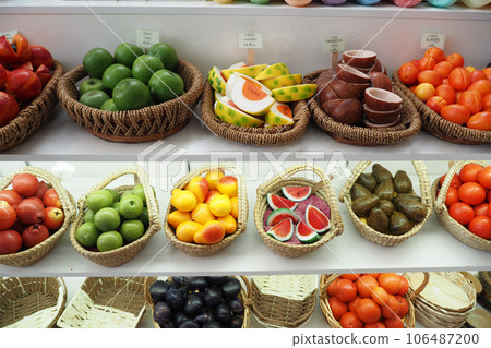fruit shape colorful natural soap bar in a bowl  106487200