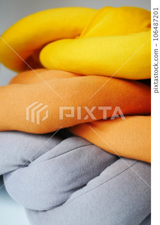 colorful pillow on white bed  106487201