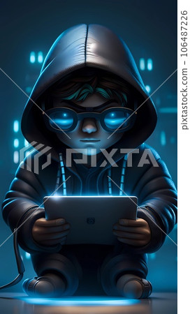 Hacker 3d cartoon character illustration  106487226