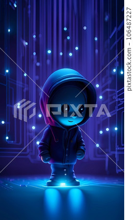 Hacker 3d cartoon character illustration  106487227