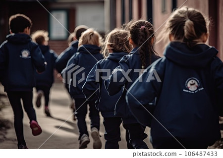 children in school uniforms running down the street, with text overlay that reads how to help your child's physical needs children in school uniforms running down the street, with text overlay that reads how to help your child's physical needs 106487433