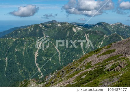 Scenery of Mt. Yarigatake from Kamikochi in summer 106487477