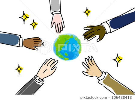Hands of business people around the world uniting and the Earth (Northern Hemisphere) 106488418