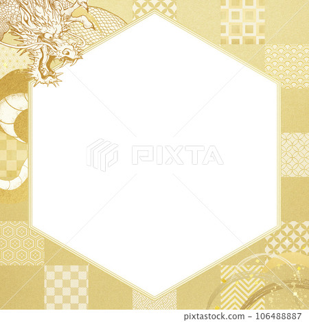 有金箔和龍的六邊形框架 106488887