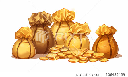 手绘卡通一袋金币插画 106489469