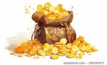手绘卡通一袋金币插画 106489471