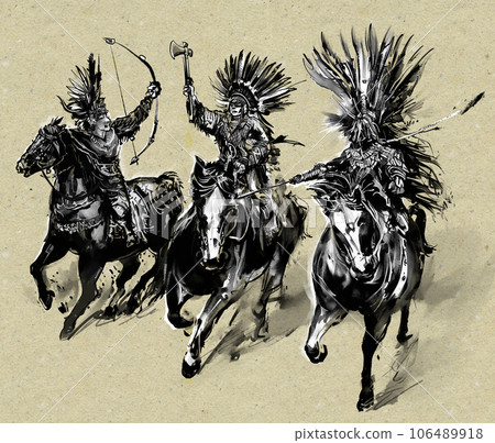 印第安人並肩奔跑 106489918