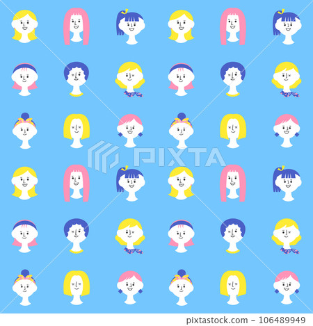 Women with various hairstyles illustration set/seamless pattern (light blue) Women with various hairstyles illustration set/seamless pattern (light blue) 106489949