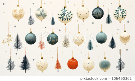 Reference sheet for hand-drawn icons for Christmas tree ornaments 106490361