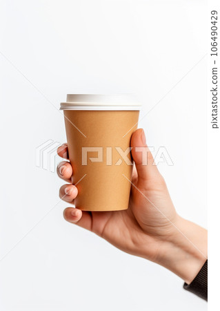 Mockup of hand holding a disposable cup 106490429