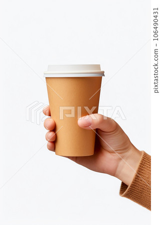 Mockup of hand holding a disposable cup 106490431