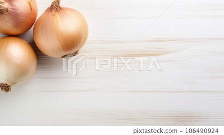 Fresh Organic Onion Vegetable Photorealistic Horizontal Background. Healthy Vegetarian Diet. Ai Generated Backdrop with Copyspace. Juicy Onion Vegetable. 106490924