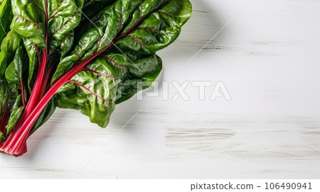 Fresh Organic Chard Vegetable Photorealistic Horizontal Background. Healthy Vegetarian Diet. Ai Generated Backdrop with Copyspace. Juicy Chard Vegetable. 106490941