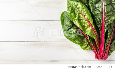 Fresh Organic Chard Vegetable Photorealistic Horizontal Background. Healthy Vegetarian Diet. Ai Generated Backdrop with Copyspace. Juicy Chard Vegetable. 106490943