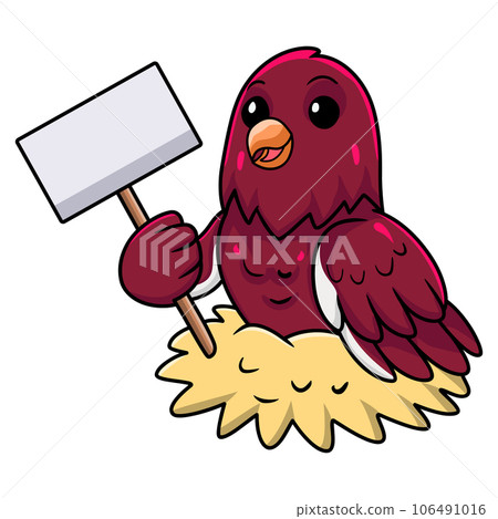 Cute pompadour cotinga bird cartoon holding blank sign 106491016