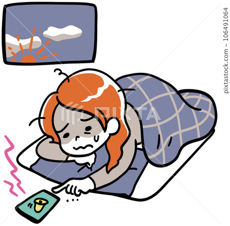 Futon, smartphone and woman 106491064