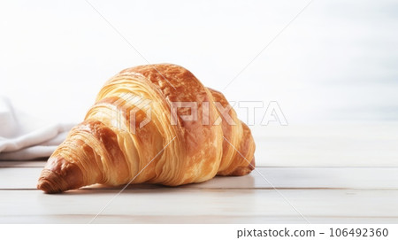 Freshly Baked Croissant Pastry Photorealistic Horizontal Background. Crusty Pastry, Gourmet Bakery. Ai Generated Backdrop with Copyspace. Traditional Croissant Pastry. 106492360