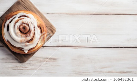 Freshly Baked Cinnamon Roll Pastry Photorealistic Horizontal Background. Crusty Pastry, Gourmet Bakery. Ai Generated Backdrop with Copyspace. Traditional Cinnamon Roll Pastry. 106492361