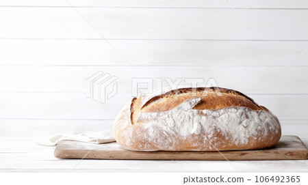 Freshly Baked Ciabatta Bread Photorealistic Horizontal Background. Crusty Pastry, Gourmet Bakery. Ai Generated Backdrop with Copyspace. Traditional Ciabatta Bread. 106492365