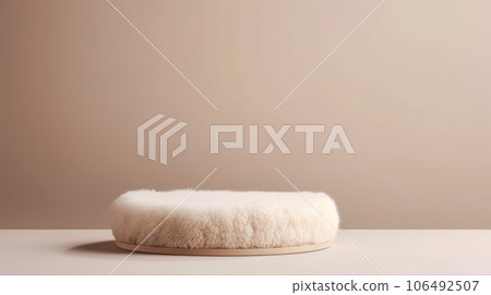 Wool Abstract Minimalistic Product Podium. The Scene for Product Presentation. 3D Room with Geometric Platform Stage Pedestal. Ai Generated Podium Mockup for a Product advertisement. 106492507