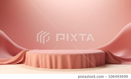 Silk Abstract Minimalistic Product Podium. The Scene for Product Presentation. 3D Room with Geometric Platform Stage Pedestal. Ai Generated Podium Mockup for a Product advertisement. 106493699