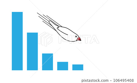 Background material of blue bar graph and sparrow falling on the right side Background material of blue bar graph and sparrow falling on the right side 106495408