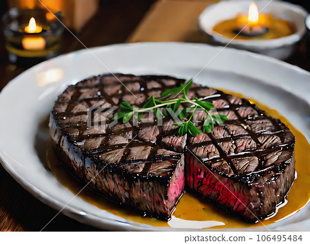 Realistic steak cozy atmosphere detailed restaurant nobody. Realistic steak cozy atmosphere detailed restaurant nobody. 106495484