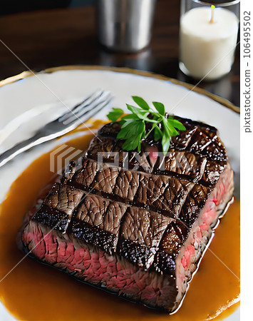 Realistic steak cozy atmosphere detailed restaurant nobody. Realistic steak cozy atmosphere detailed restaurant nobody. 106495502