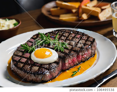 Realistic steak cozy atmosphere detailed restaurant nobody. Realistic steak cozy atmosphere detailed restaurant nobody. 106495538