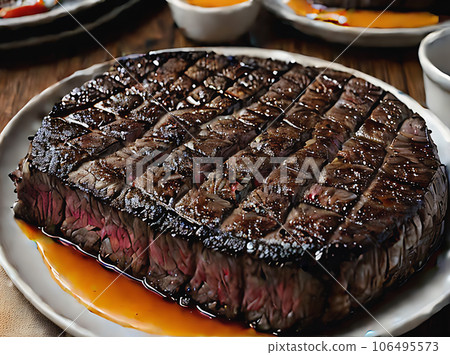 Realistic steak cozy atmosphere detailed restaurant nobody. Realistic steak cozy atmosphere detailed restaurant nobody. 106495573