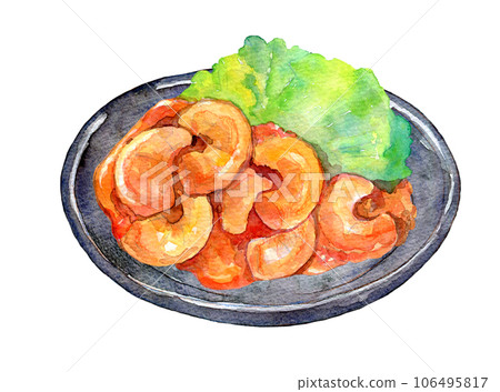 蝦辣椒醬水彩插圖 蝦辣椒醬水彩插圖 106495817