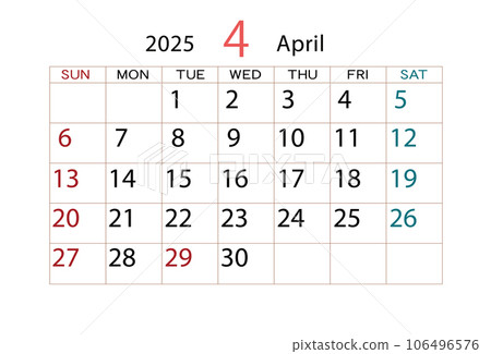 2025 年日曆四月 106496576