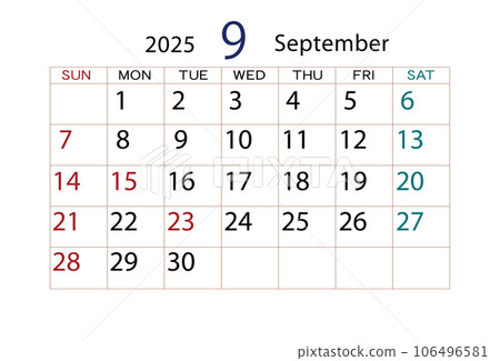 2025 年 9 月日曆 106496581