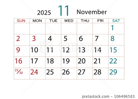 2025 年日曆 11 月 106496583