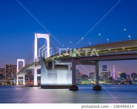 Odaiba _ Night view of Tokyo Tower and Rainbow Bridge 106496814