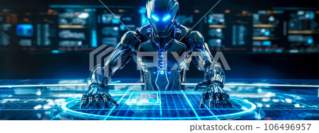 robot and modern technology, artificial intelligence and technological progress, banner robot and modern technology, artificial intelligence and technological progress, banner 106496957