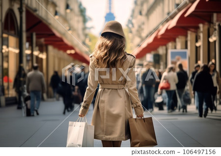 Back view of a sexy young woman with shopping bags. Back view of a sexy young woman with shopping bags. 106497156
