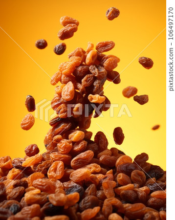 Organic Dried Raisins Berry Photorealistic Vertical Illustration. Healthy Vegetarian Energy Snack. Ai Generated bright Illustration with Delicious Chewy Dried Raisins Berry. 106497170