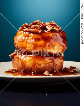 Freshly Baked Sticky Bun Photorealistic Vertical Illustration. Crusty Pastry, Gourmet Bakery. Ai Generated bright Illustration with Aromatic Traditional Sticky Bun. 106497268