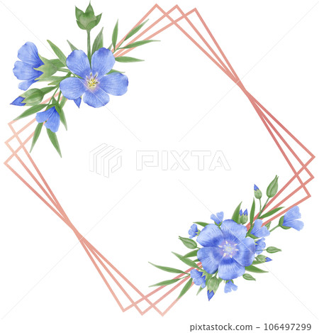 Watercolor flax flowers and buds 106497299