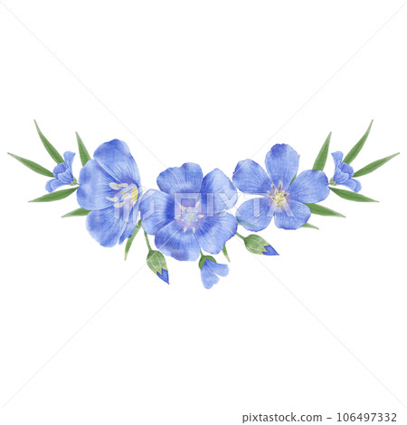 Watercolor flax flowers and buds 106497332